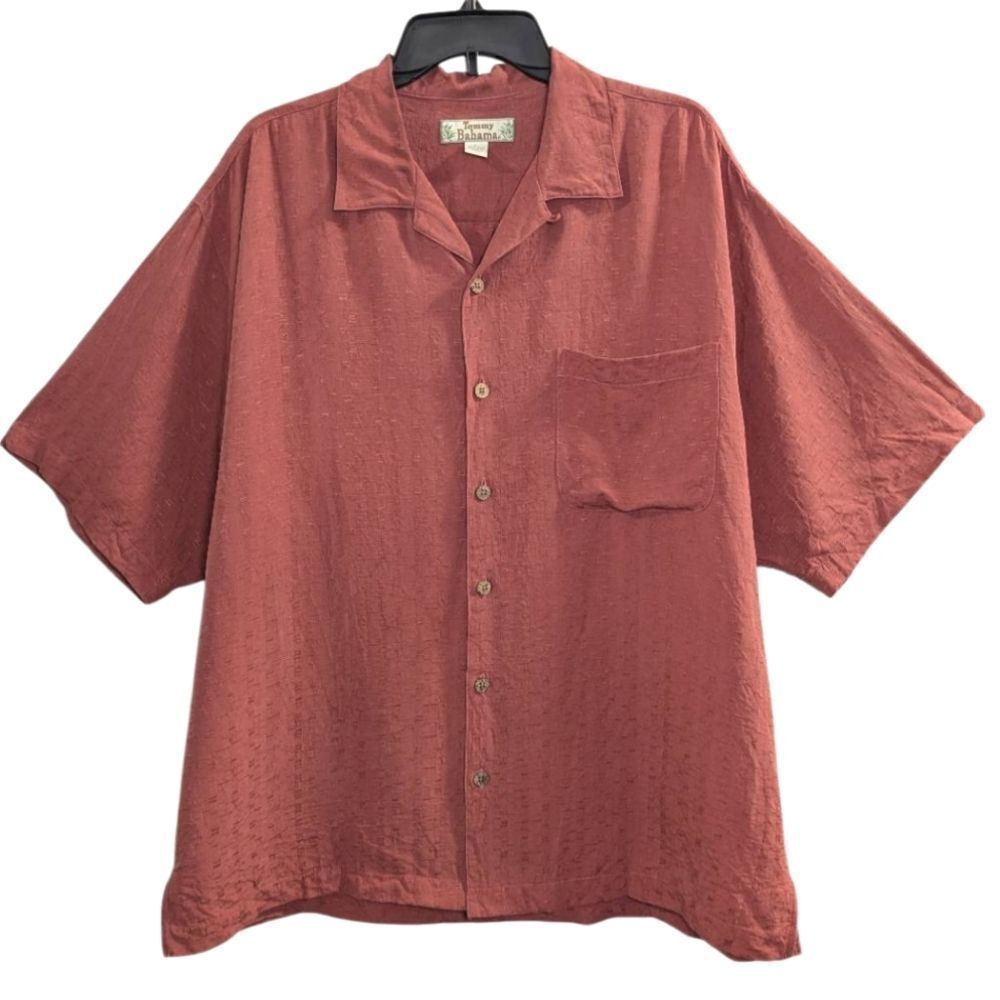 Tommy Bahama Rust Brick red textured silk casual button down shirt men's L